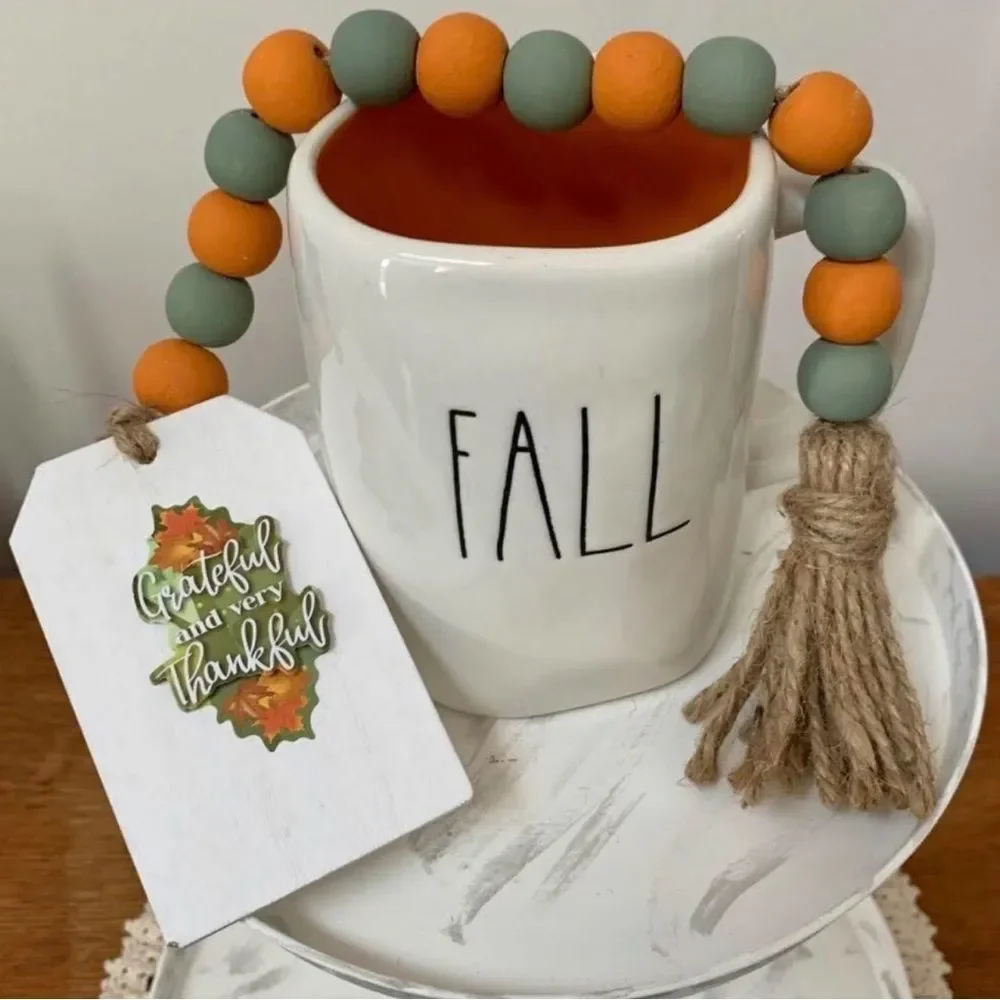 Autumn Beaded Thankful and Very Blessed Garland Fall Holiday Tier Tray Decor